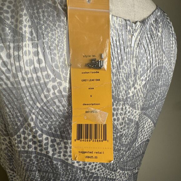 NWT Tory Burch Woman’s Bay Silk Blend Sheath Dress Gray Cream Metallic Gold $425 - Picture 7 of 10